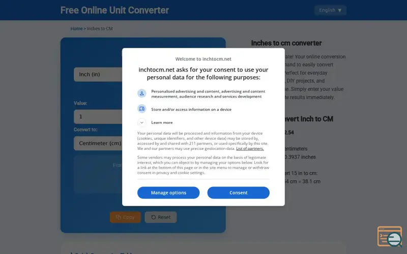 Screenshot of InchtoCM