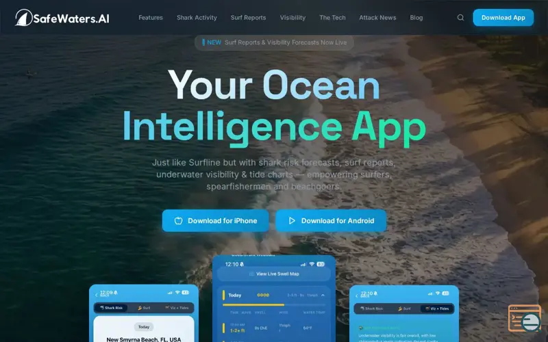 Screenshot of Surfline with Shark Activity