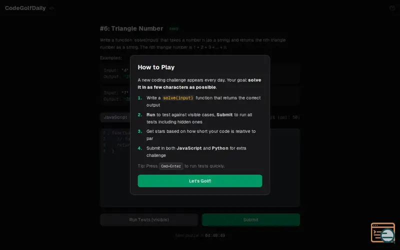 Screenshot of CodeGolfDaily
