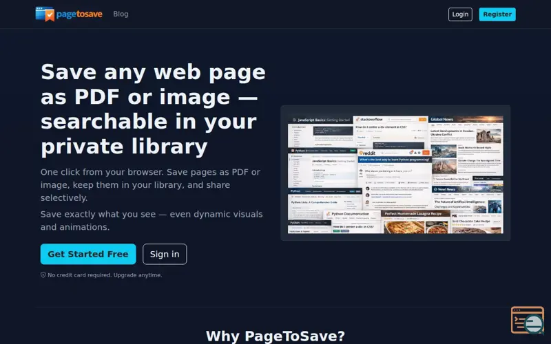 Screenshot of PageToSave