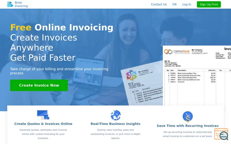 Screenshot of Brisk Invoicing