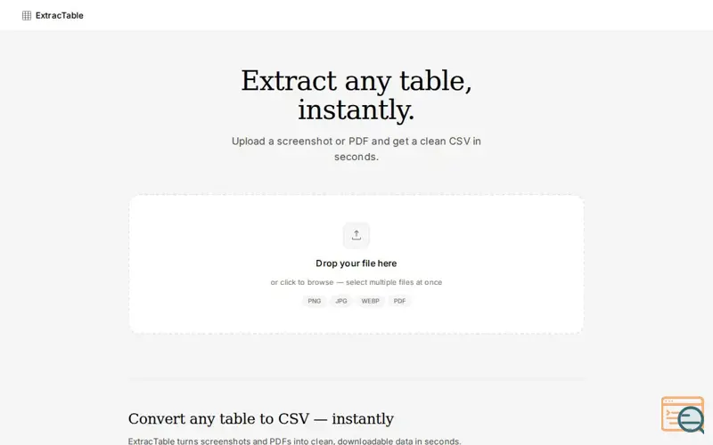 Screenshot of ExtracTable