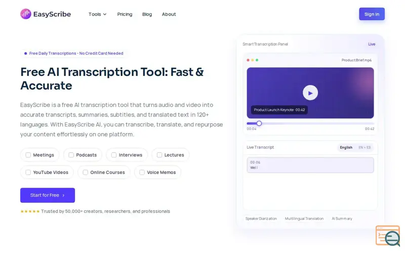 Screenshot of EasyScribe