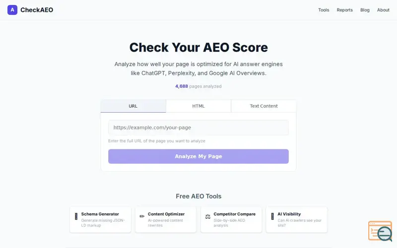 Screenshot of CheckAEO