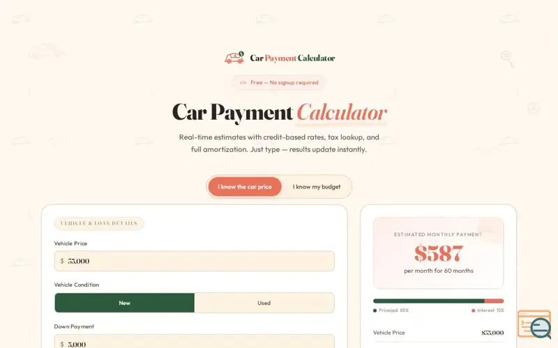 Screenshot of Car Payment Calculator