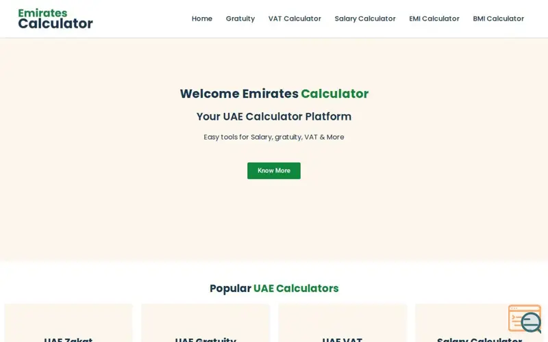 Screenshot of Emirates Calculator