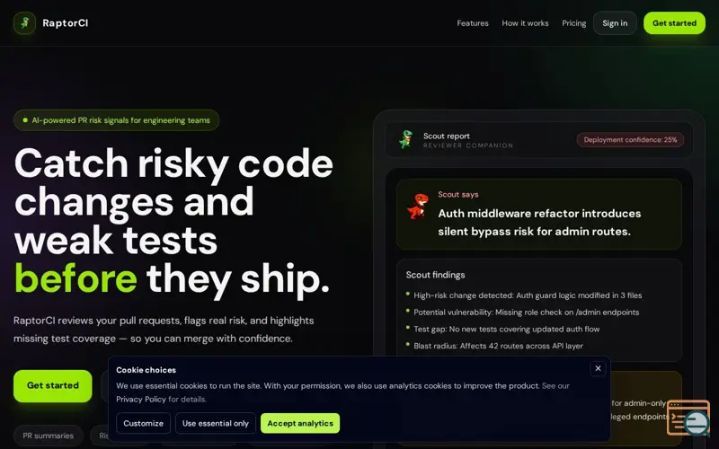 Screenshot of RaptorCI