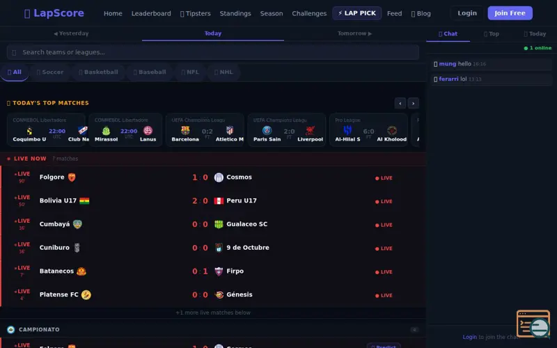 Screenshot of LapScore