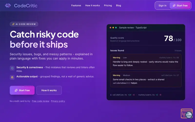 Screenshot of CodeCritic