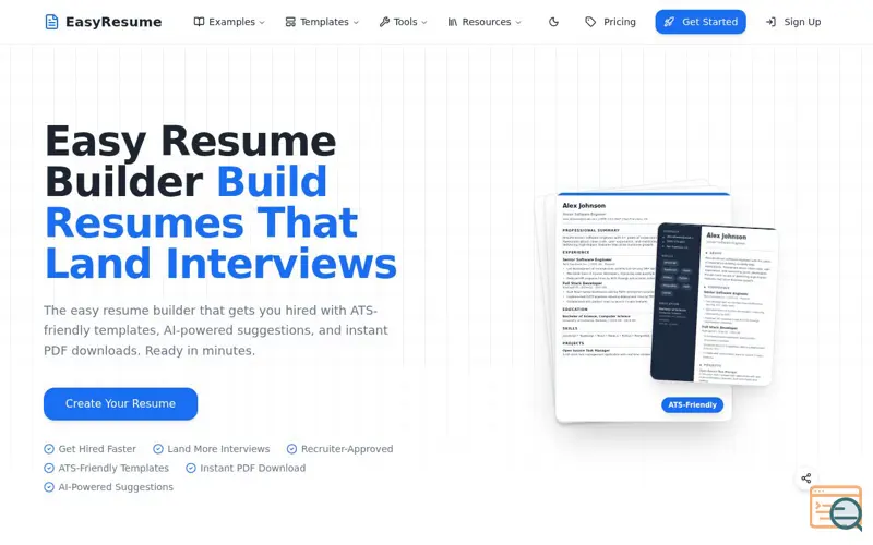Screenshot of EasyResume Online