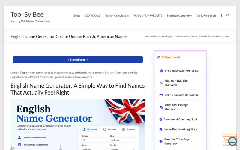 Screenshot of English Name Generator