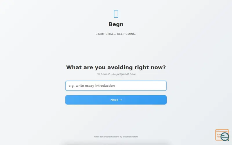 Screenshot of Begn — Start small. Keep going.