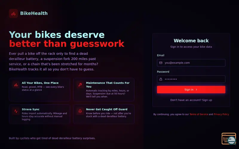 Screenshot of BikeHealth