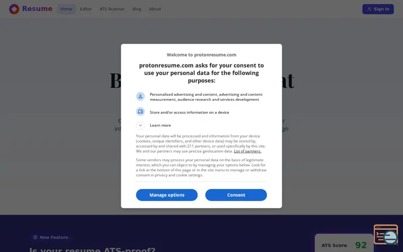 Screenshot of Proton Resume