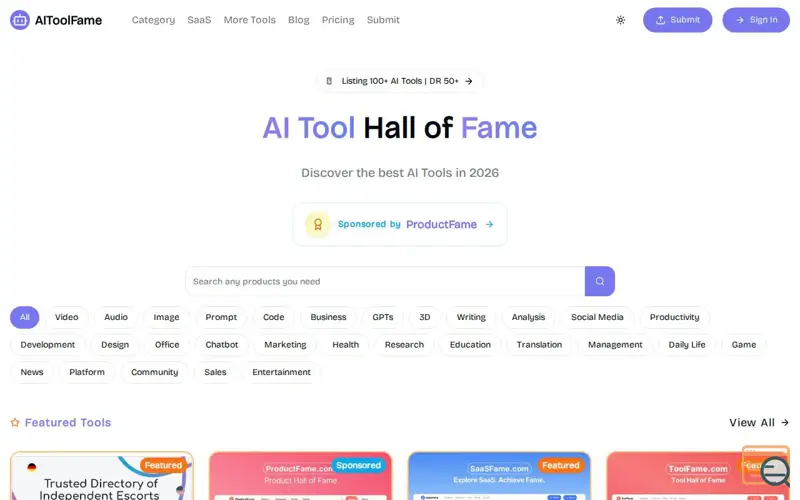 Screenshot of AIToolFame - Popular AI Tools Directory