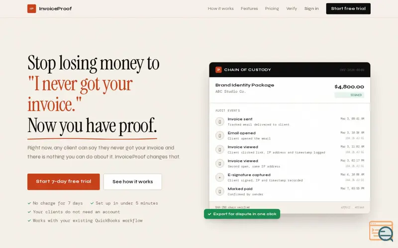 Screenshot of InvoiceProof
