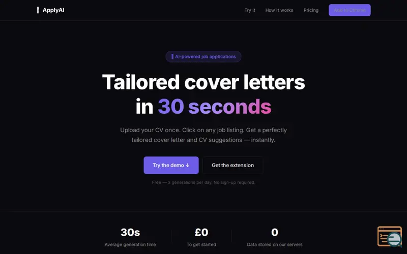 Screenshot of ApplyAI — Job Application Assistant