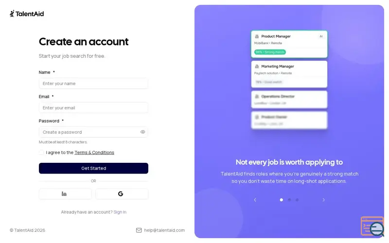 Screenshot of TalentAid