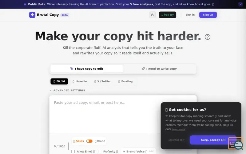 Screenshot of Brutal Copy