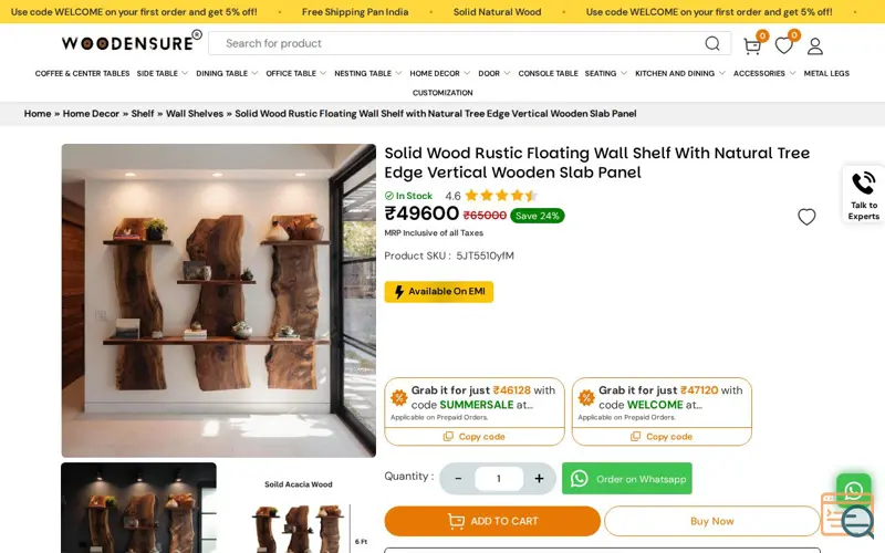 Screenshot of Wall Shelf with Live Edge Vertical Slab