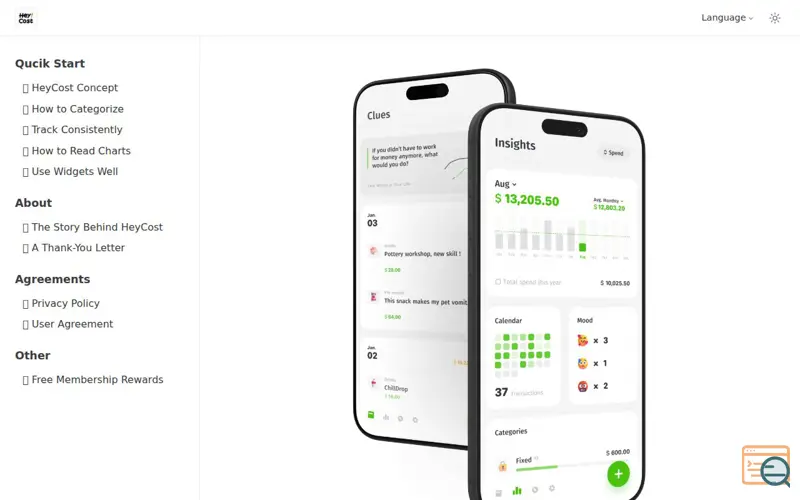 Screenshot of HeyCost