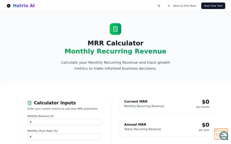 Screenshot of MRR Calculator