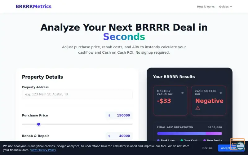 Screenshot of BRRRR Metrics