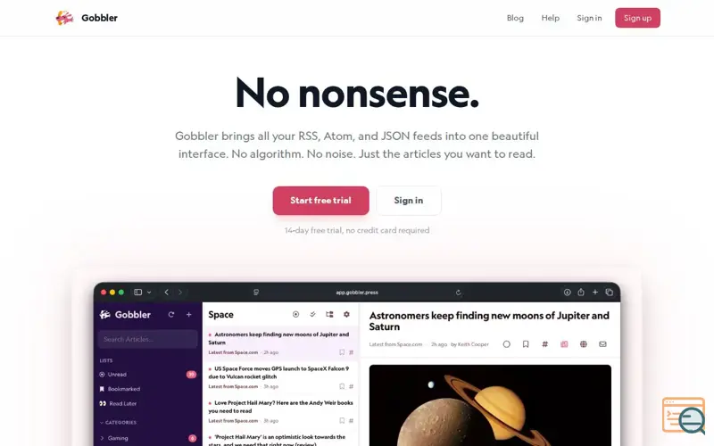 Screenshot of Gobbler | RSS for humans and apps