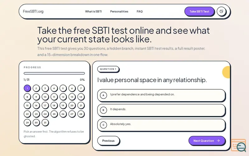 Screenshot of FreeSBTI