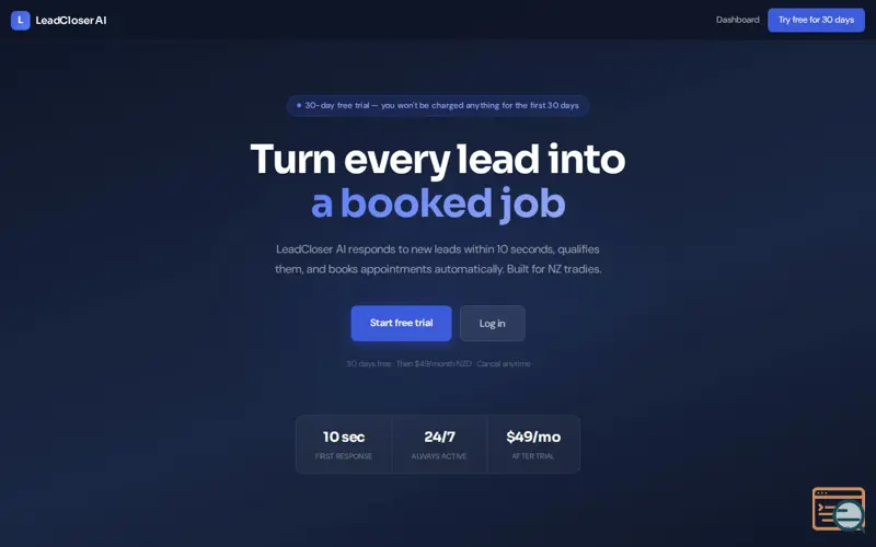 Screenshot of LeadCloser for NZ Tradies