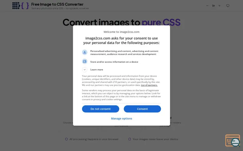 Screenshot of Image to CSS Converter