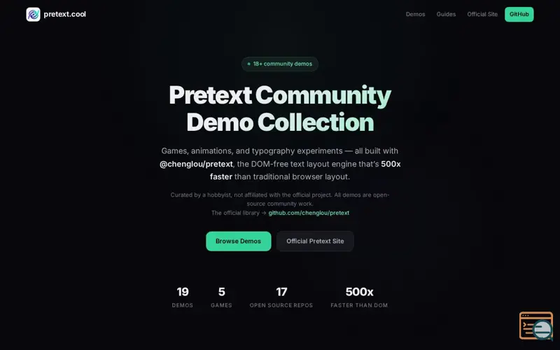 Screenshot of Pretext