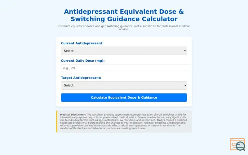 Screenshot of Antidepressant Dose & Switch Calculator