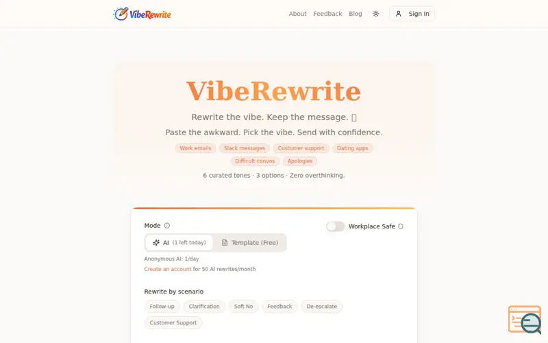 Screenshot of VibeRewrite