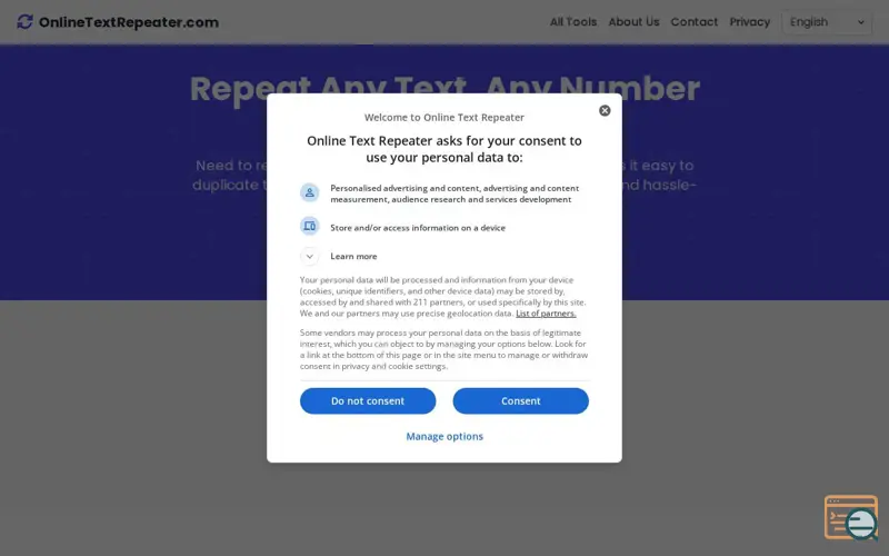 Screenshot of Online Text Repeater