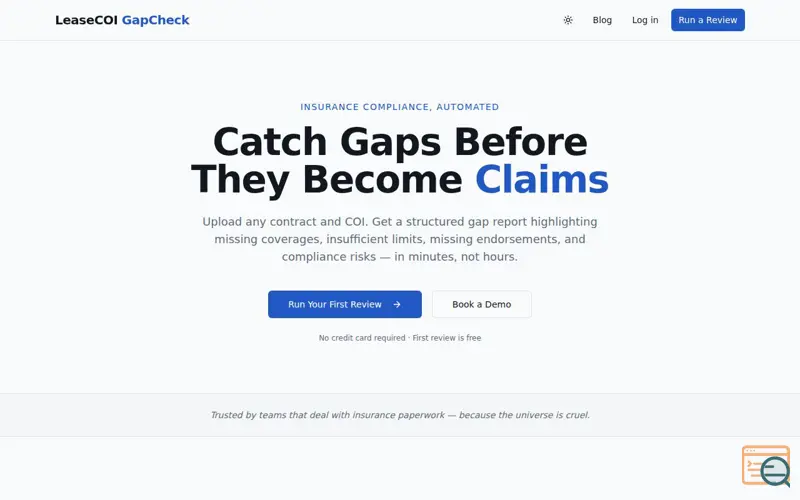 Screenshot of TenantCover