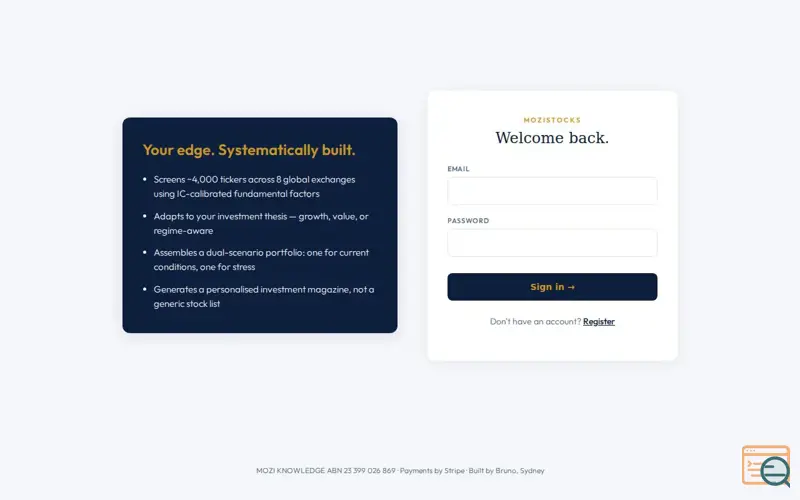 Screenshot of MoziStocks