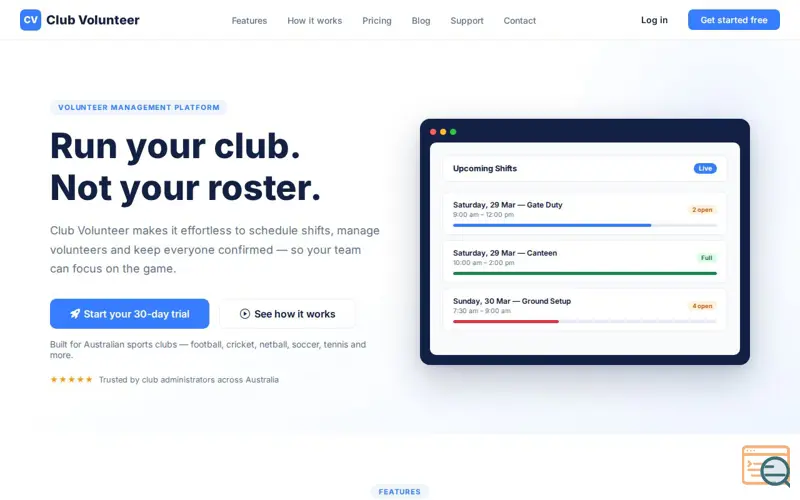 Screenshot of Club Volunteer