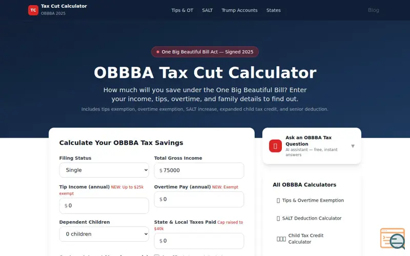 Screenshot of OBBBA Tax Cut Calculator