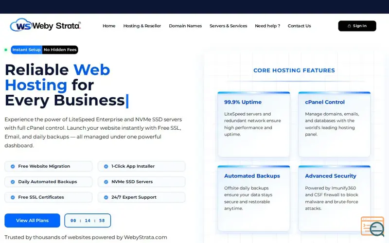 Screenshot of WebyStrata Cloud Hosting Platform