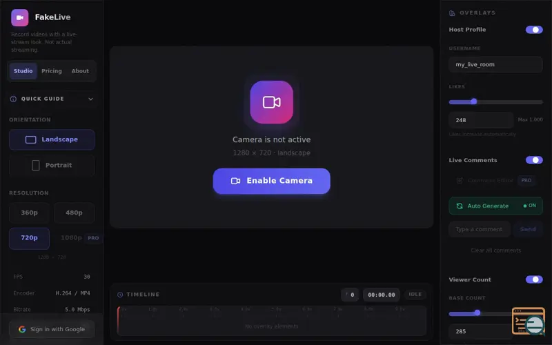 Screenshot of FakeLive