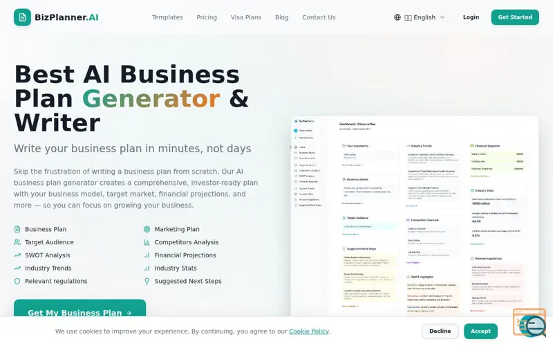 Screenshot of US Visa Business Plan powered by AI 