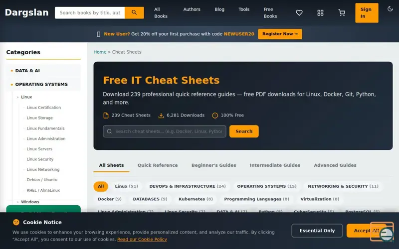 Screenshot of Dargslan Cheat Sheets