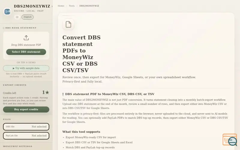 Screenshot of DBS2MONEYWIZ