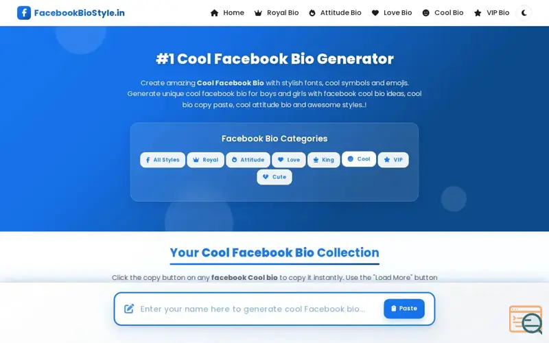 Screenshot of Facebbok Bio HTML