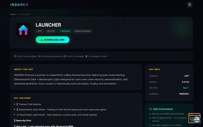 Screenshot of INDARKX LAUNCHER