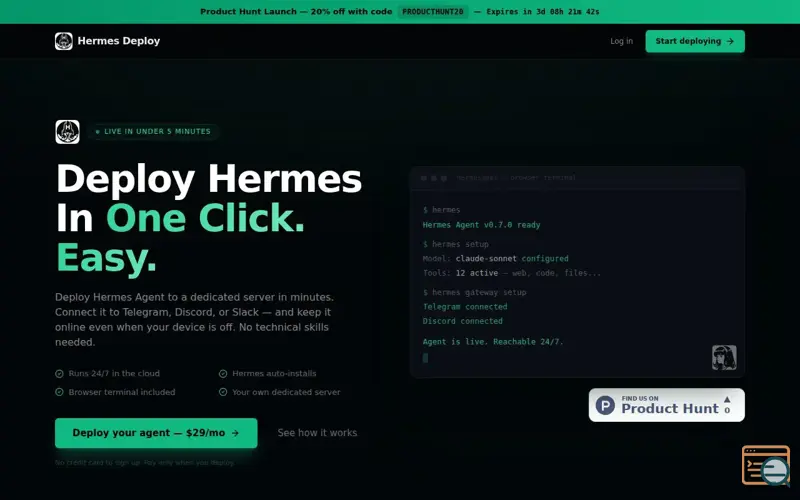 Screenshot of DeployHermesAgent