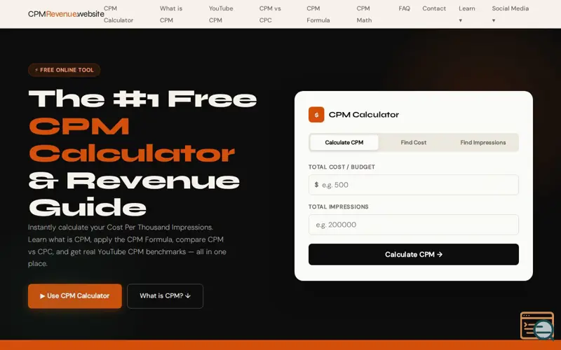 Screenshot of CPM Calculator for Advertisers