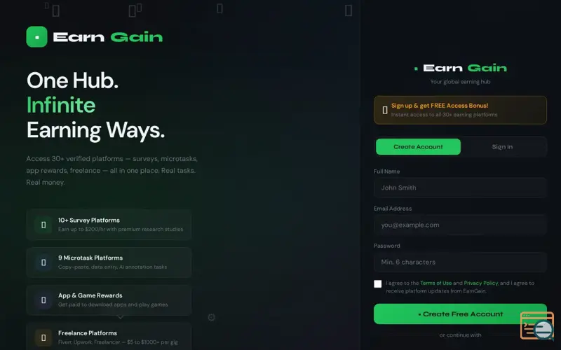 Screenshot of EarnGain