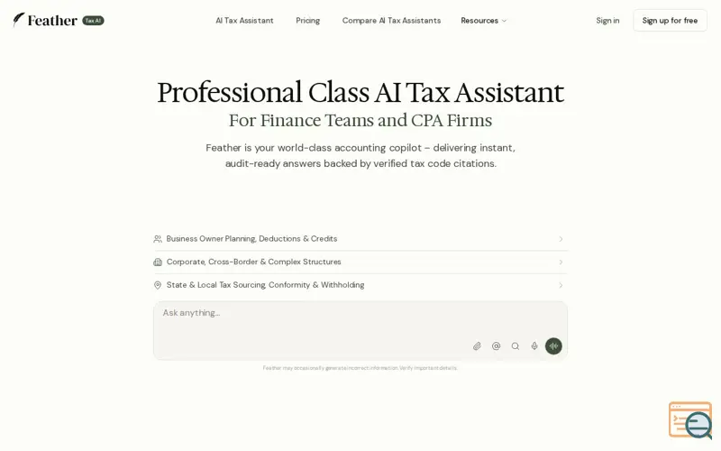 Screenshot of Feather Tax AI